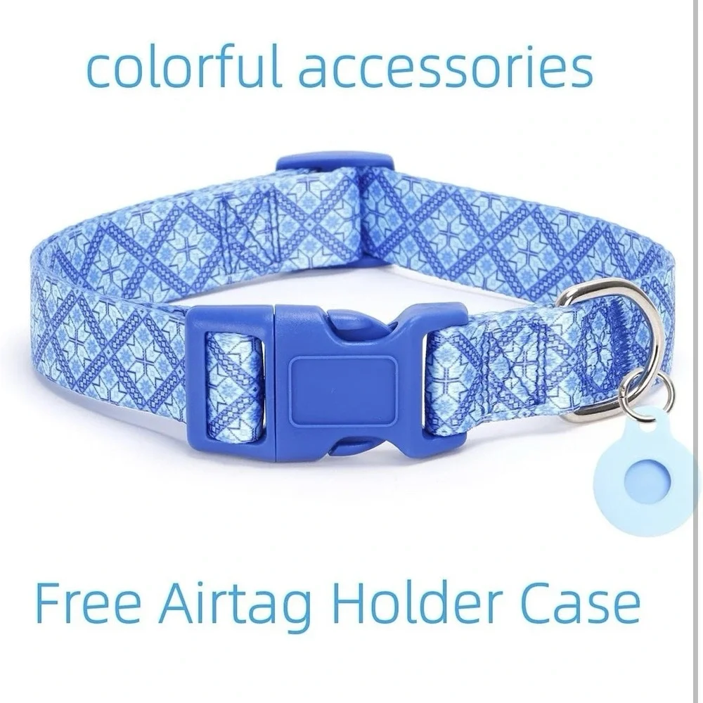 Moonpet Dog Collar with‎ Leash Airtag Holder Case Set (size M) Blue